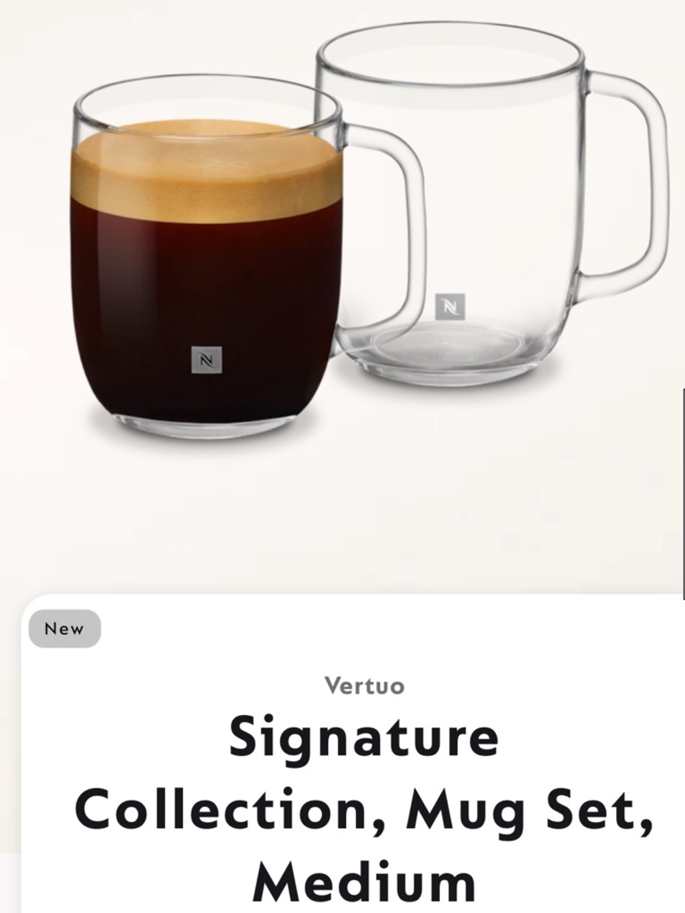 Nespresso Signature Collection, Set of 2 Glass Mugs - 490 ml NEW in box! GWP